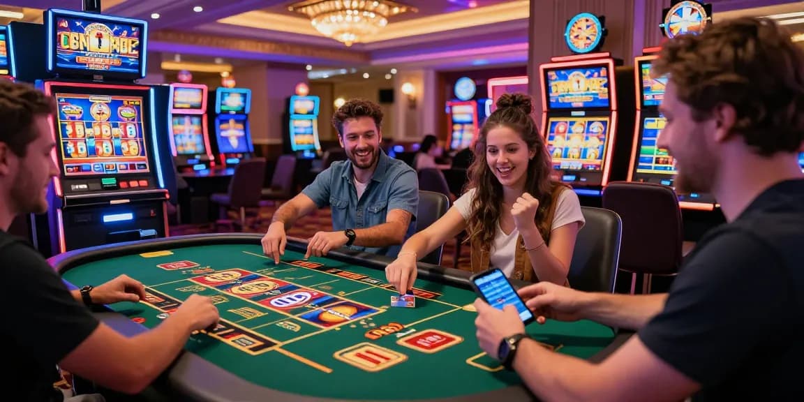 Group of players enjoying games at credit card casinos, highlighting lively gameplay and exciting interactions.