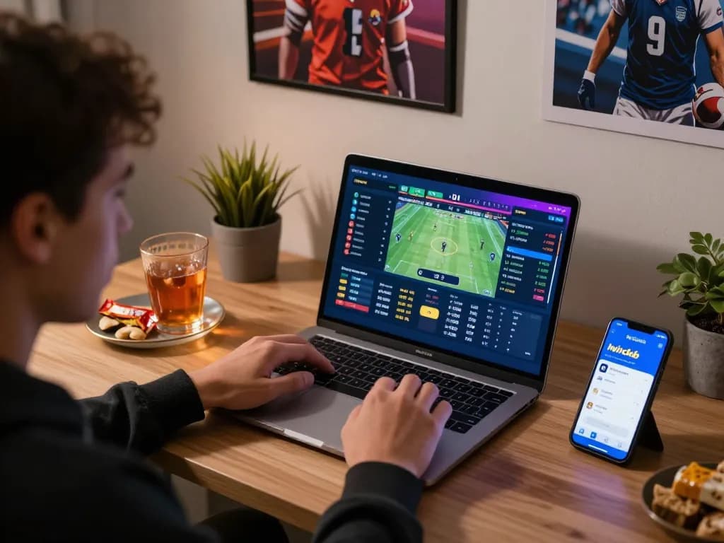 Iwinclub app displayed on smartphone during intense sports betting session at home, focusing on live odds.