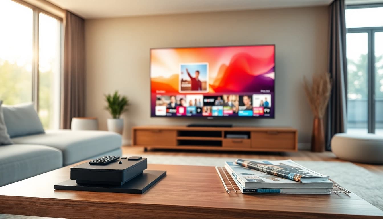 Experience the best quality viewing with IPTV Suisse in a modern living room setup.