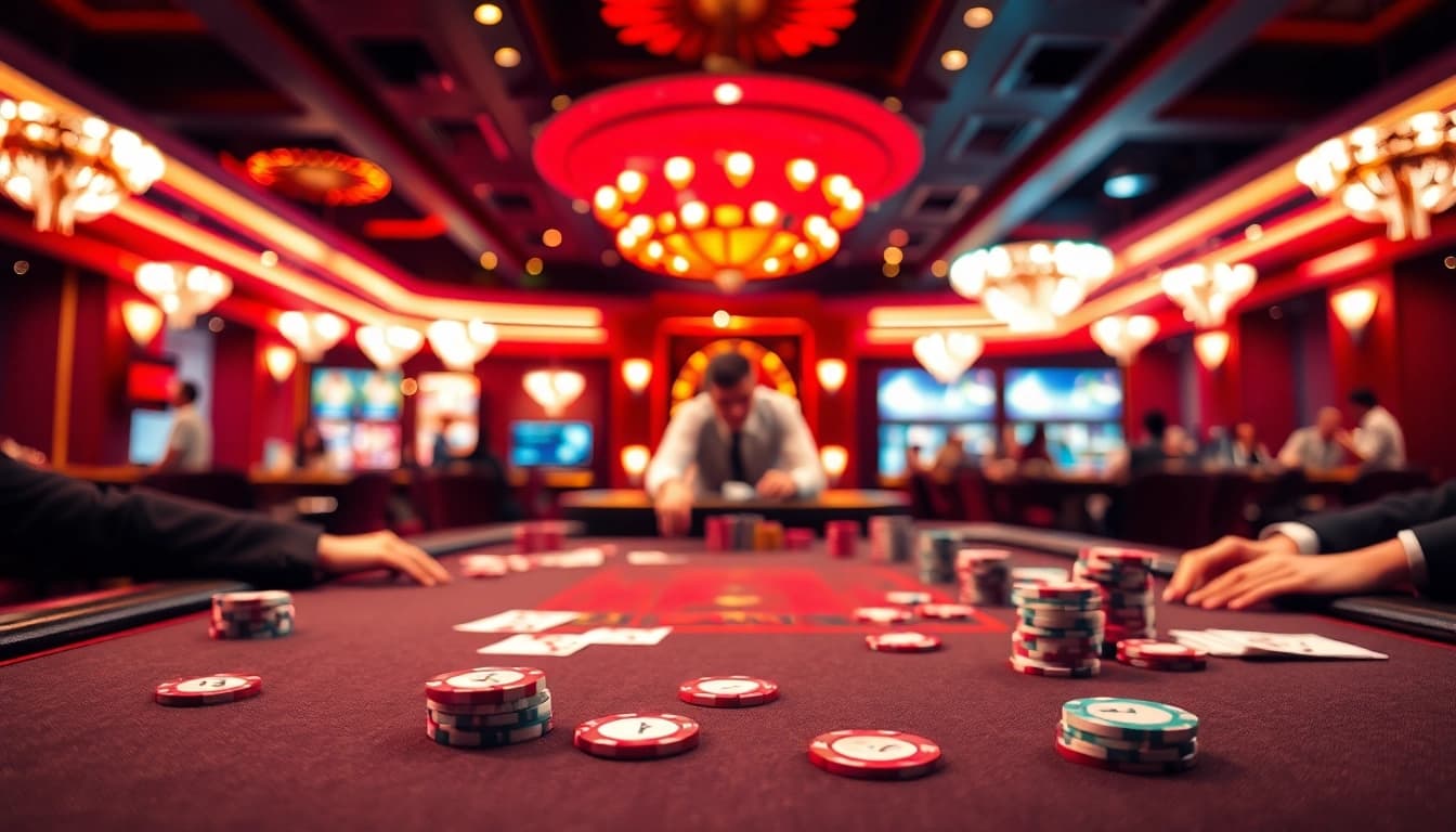 Permainan poker di taiwannow.org/tw/about dengan suasana kasino yang mewah.