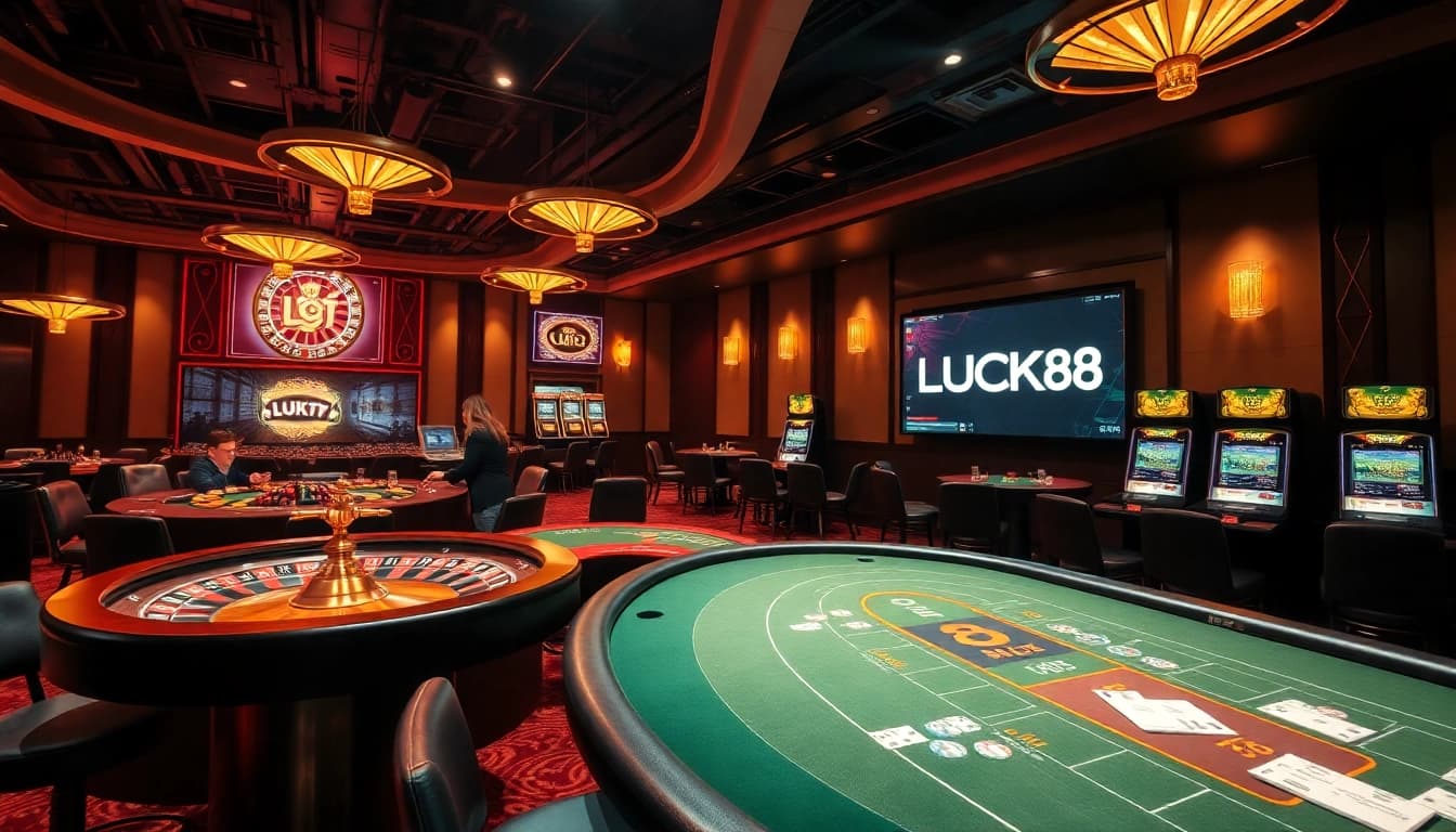 Người chơi tận hưởng các trò chơi cược cao trong một môi trường casino LUCK8 đầy hứng khởi và sang trọng.