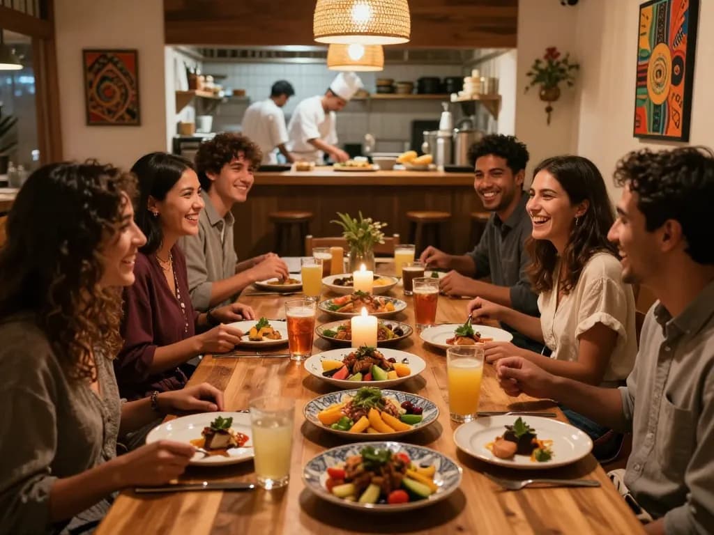 Exciting gathering at Pokerseri restaurant with friends enjoying traditional dishes in a cozy atmosphere.