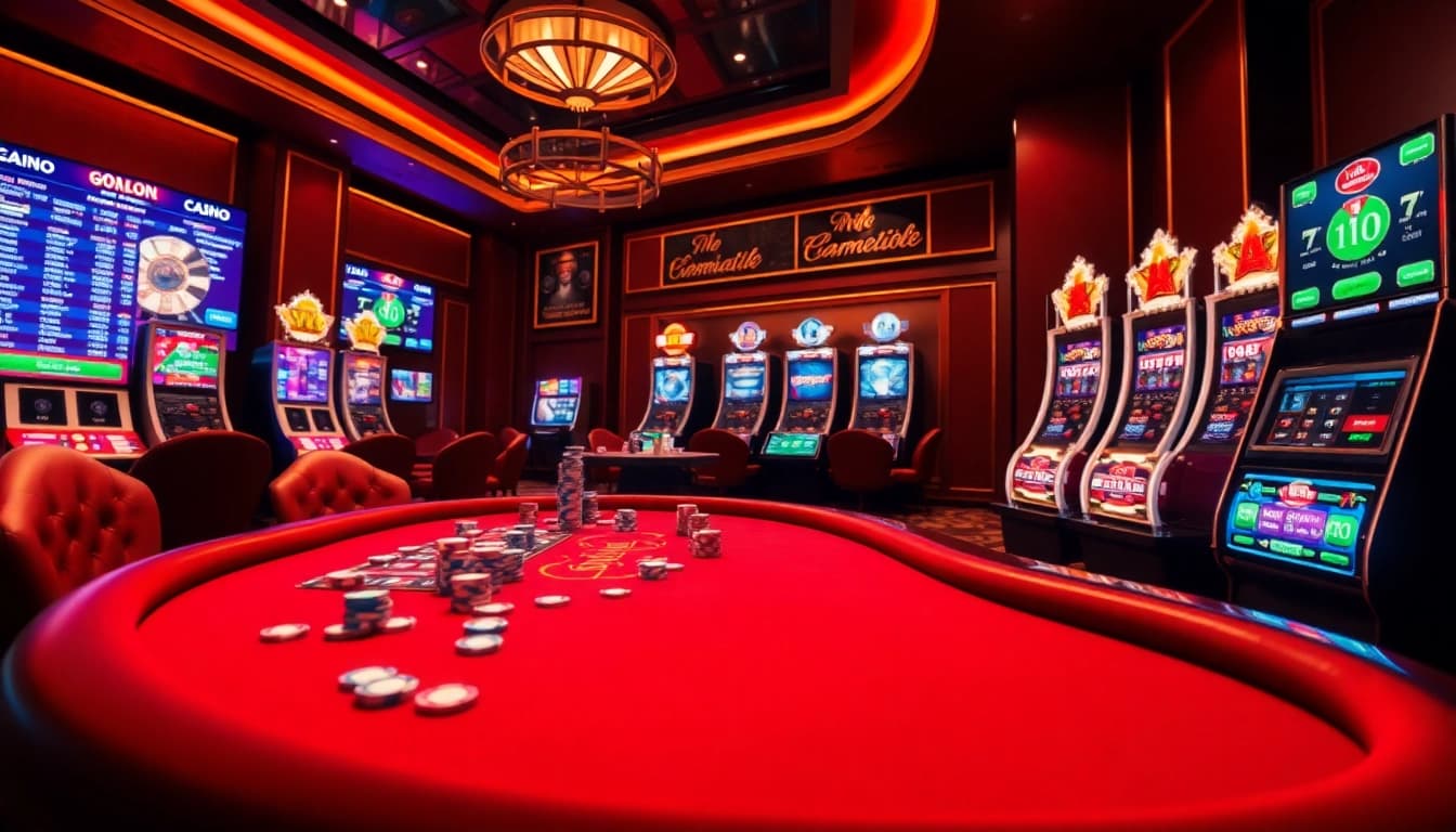 Experience thrilling gaming at MM88 COM with a vibrant casino scene featuring poker chips and roulette wheels.