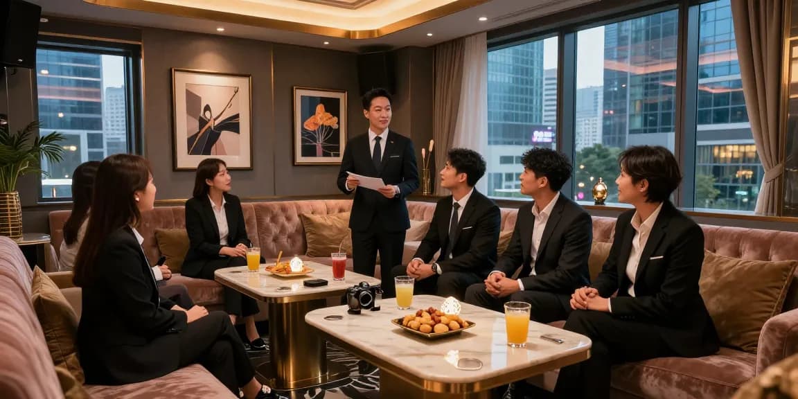 강남쩜오 프리미엄 가라오케 라운지 내부, 고급스럽고 세련된 분위기