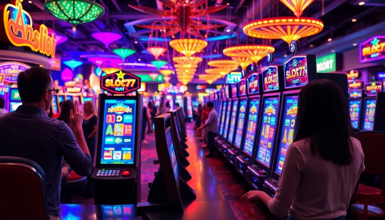 Rasakan keseruan bermain Slot77 di mesin slot modern dengan suasana kasino yang hidup.