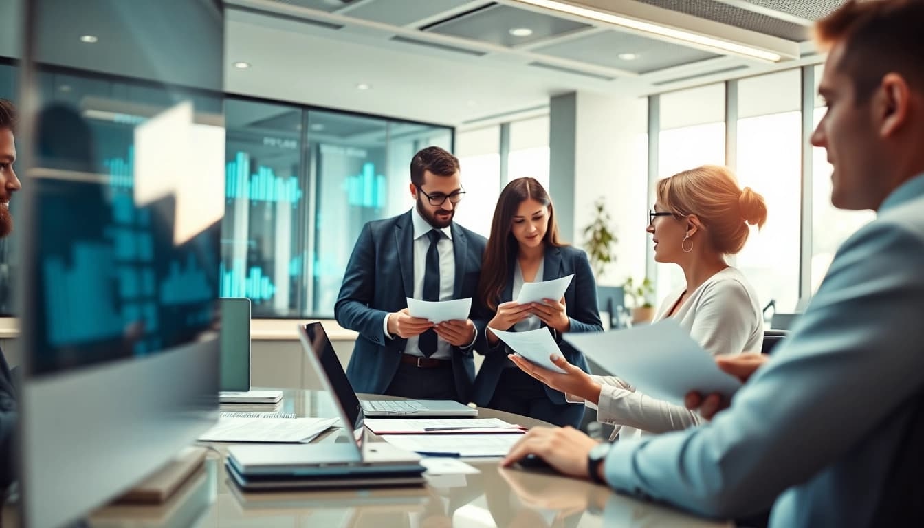 Team engaged in Contract Management discussions in a modern office environment.