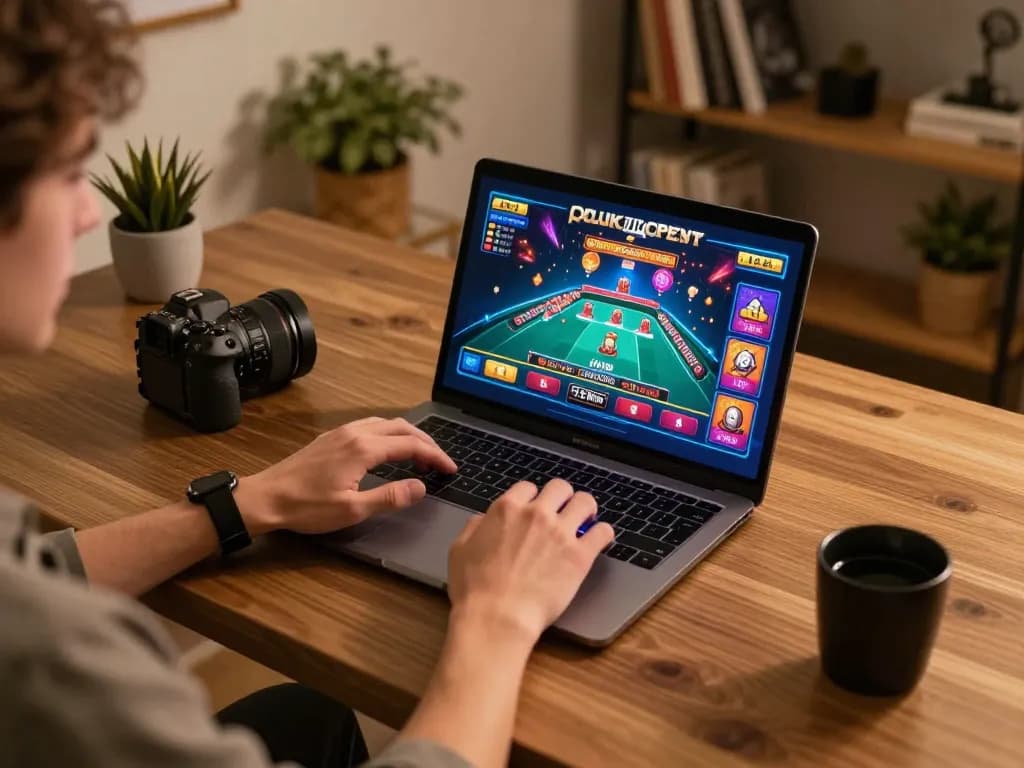 Luck8 player enjoying a thrilling online casino game from a cozy home office.