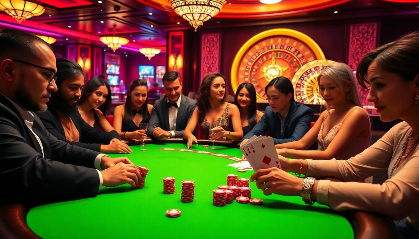 Engage with thrilling games at https://luck882.co.com/ featuring vibrant casino action with poker chips and cards.