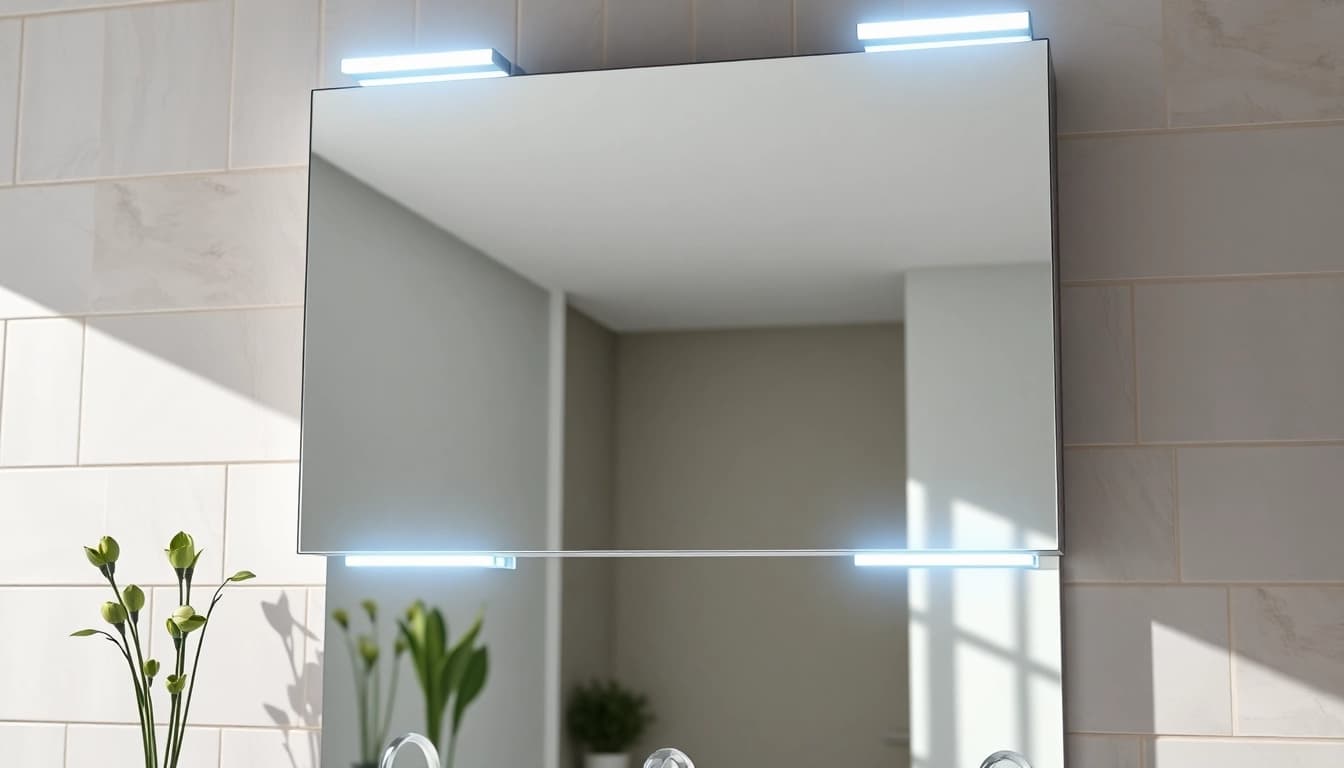 Sonni Spiegelschrank mit modernem Design und eleganter Beleuchtung im Badezimmer präsentieren.