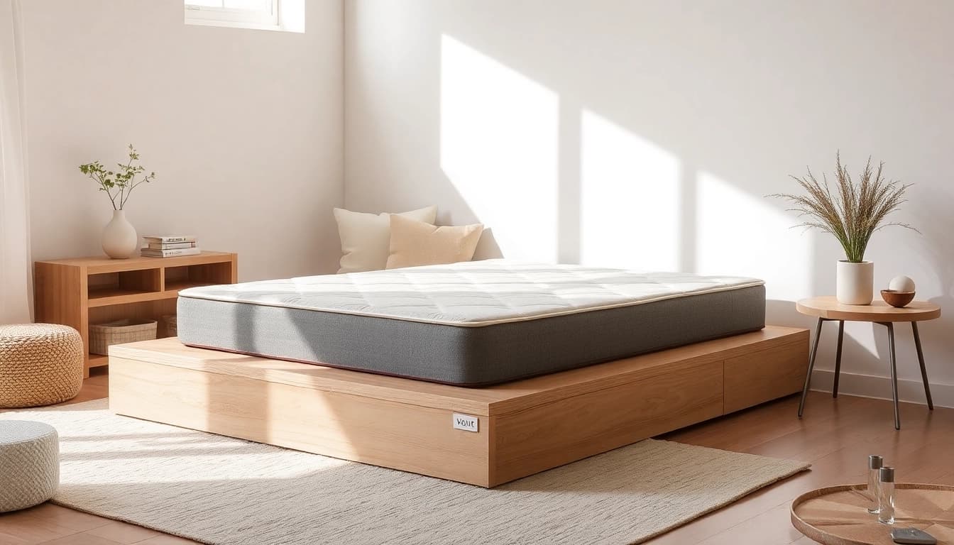 Materasso una piazza e mezza ben visibile su un letto elegante, arredamento moderno e luminoso.