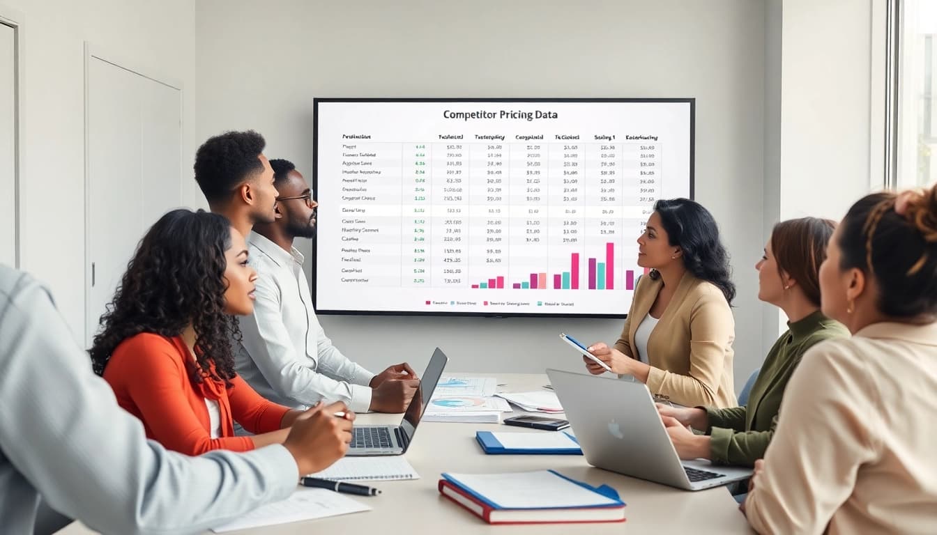 Analyze competitor pricing strategies during a professional business meeting.