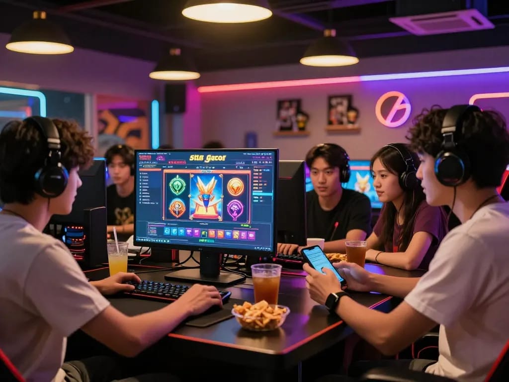 Malam permainan situs slot gacor dengan teman-teman menikmati suasana permainan yang cerah.