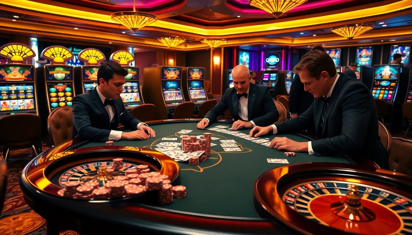 Experience the excitement of tha bet at a luxurious poker table surrounded by engaging gameplay.