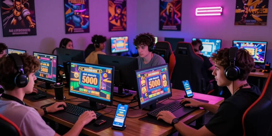 Players enjoying the excitement of various slot games with emphasis on slot deposit 5000 options in a vibrant gaming environment