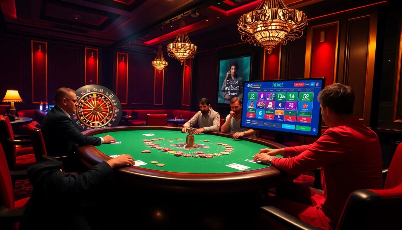Experience thrilling poker action at hbbet's luxurious casino with vibrant chips and cards.