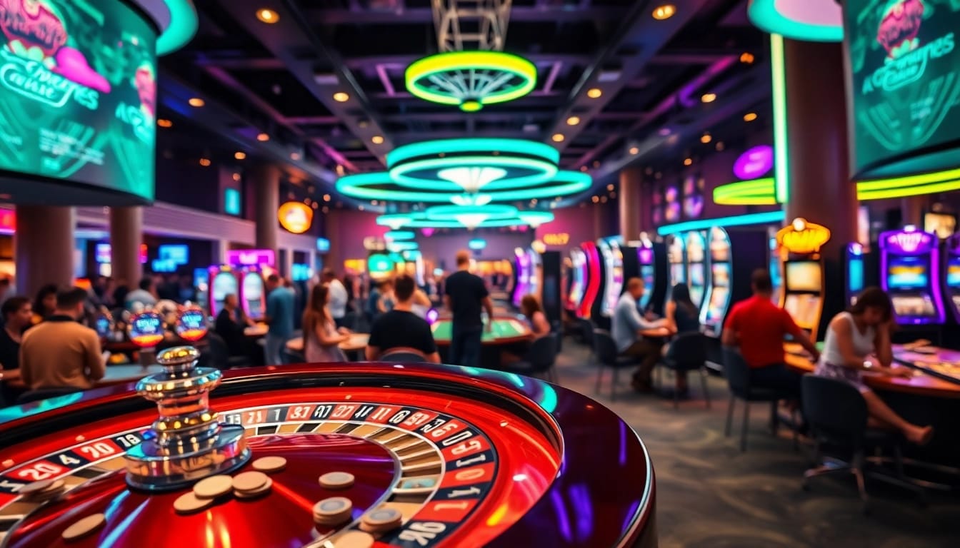 Dynamic scene of Non gamstop Casino Uk capturing a lively gaming atmosphere filled with excitement.