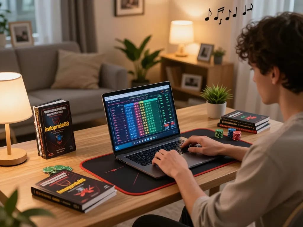 Engaging gameplay on indopride88 with user analyzing betting strategies at home.