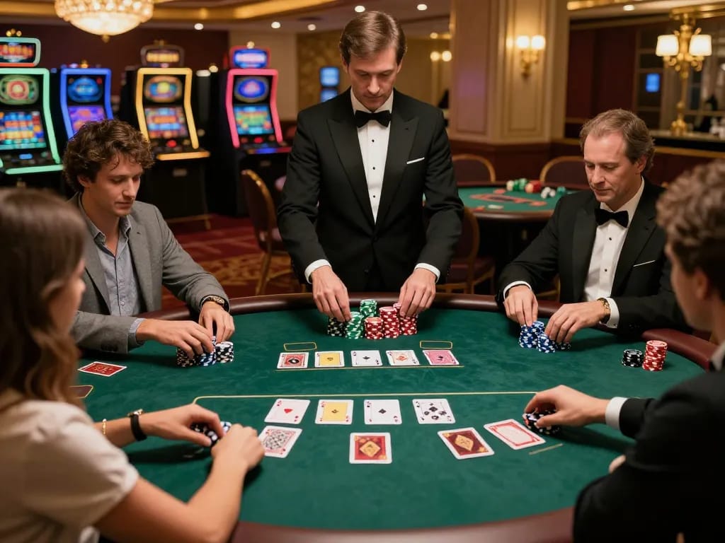 Players strategizing at an upscale poker table, showcasing the thrill of 88i betting.