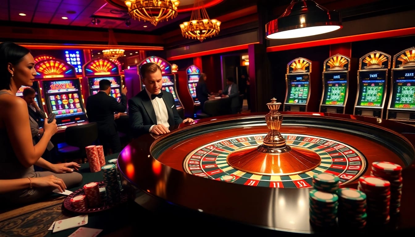 Experience the thrill of Luckywin at a luxurious casino table with poker chips and a roulette wheel.