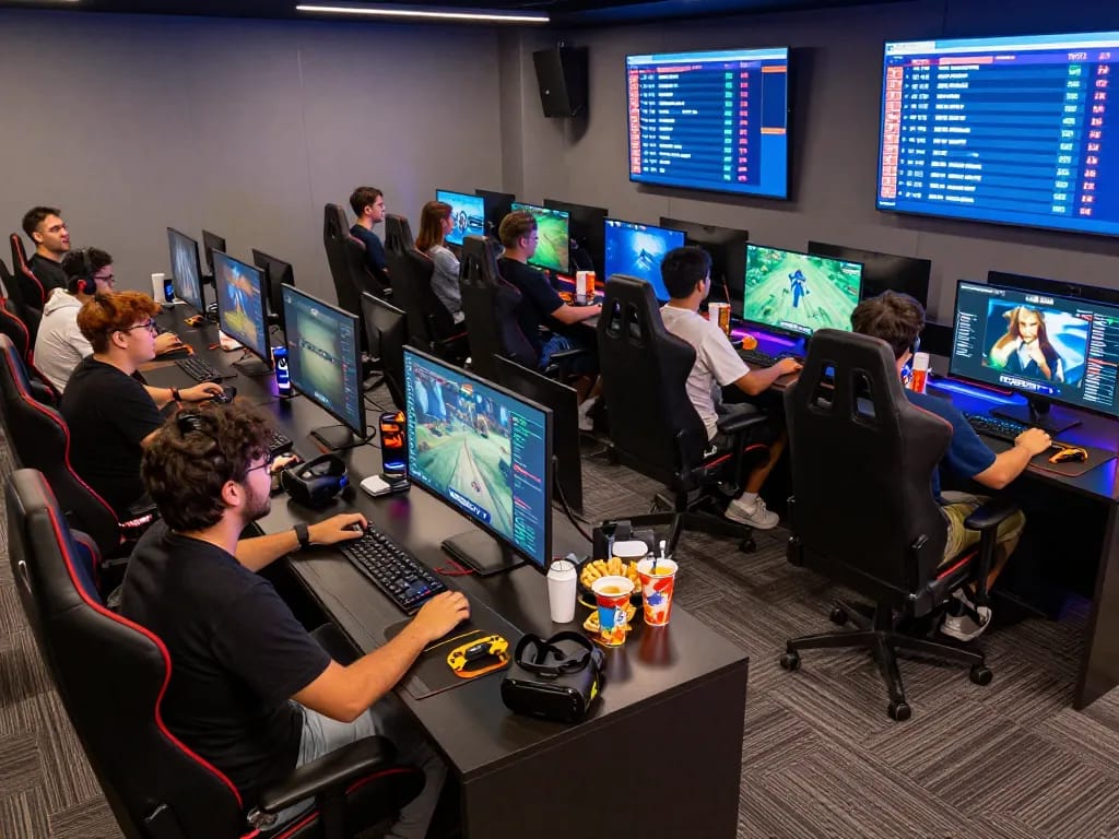 Players enjoying the immersive gaming experience with VEGASSLOT77 in a modern lounge.