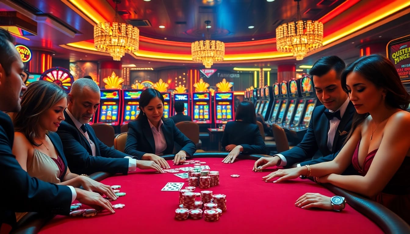 Players engage at a luxurious poker table in a top club, highlighting strategic play and excitement.