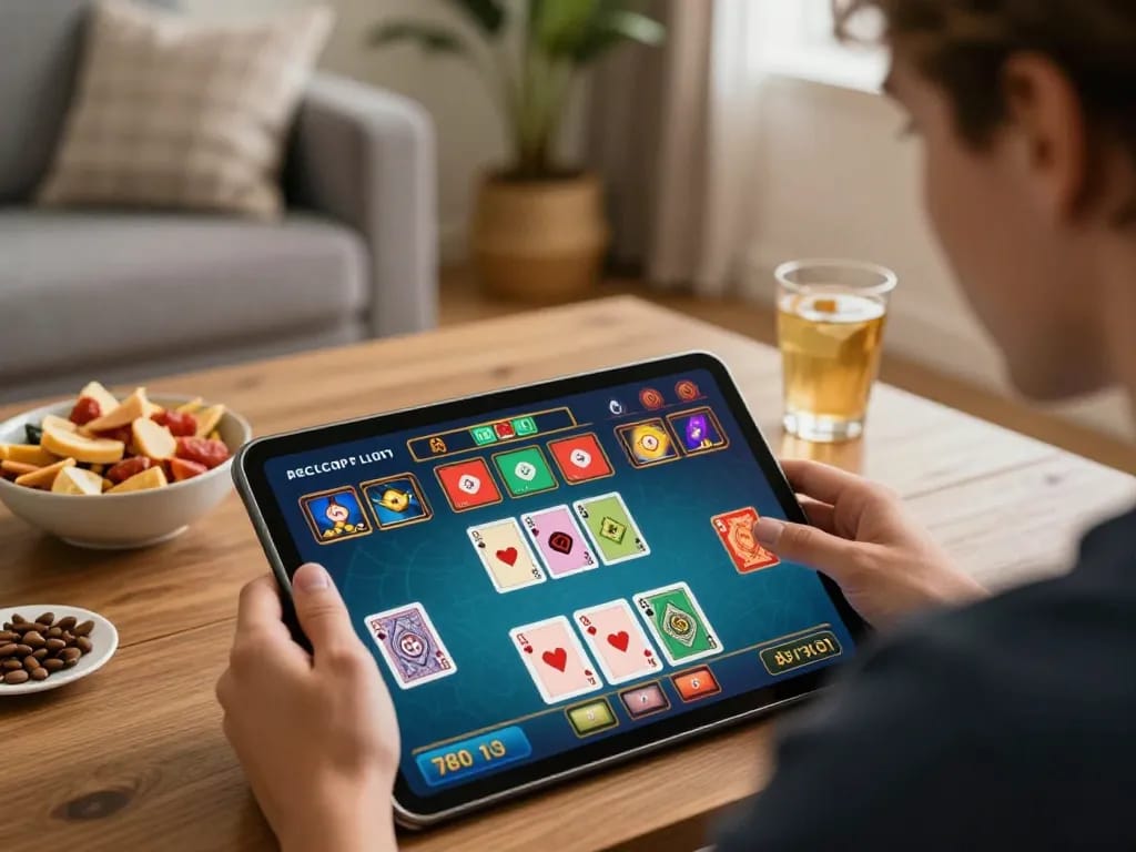 Engaged user playing an interactive card game at home on the 789 Club platform, emphasizing strategic gameplay.