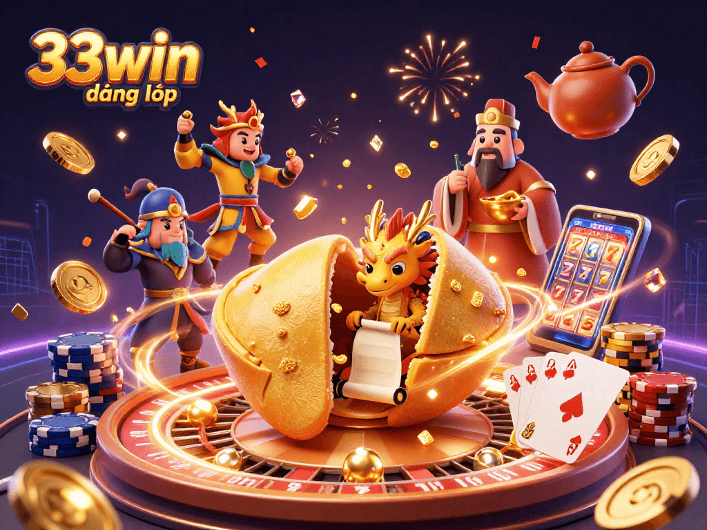 Win big with 33win đăng nhập, featuring lively casino icons like roulette wheels and poker chips!