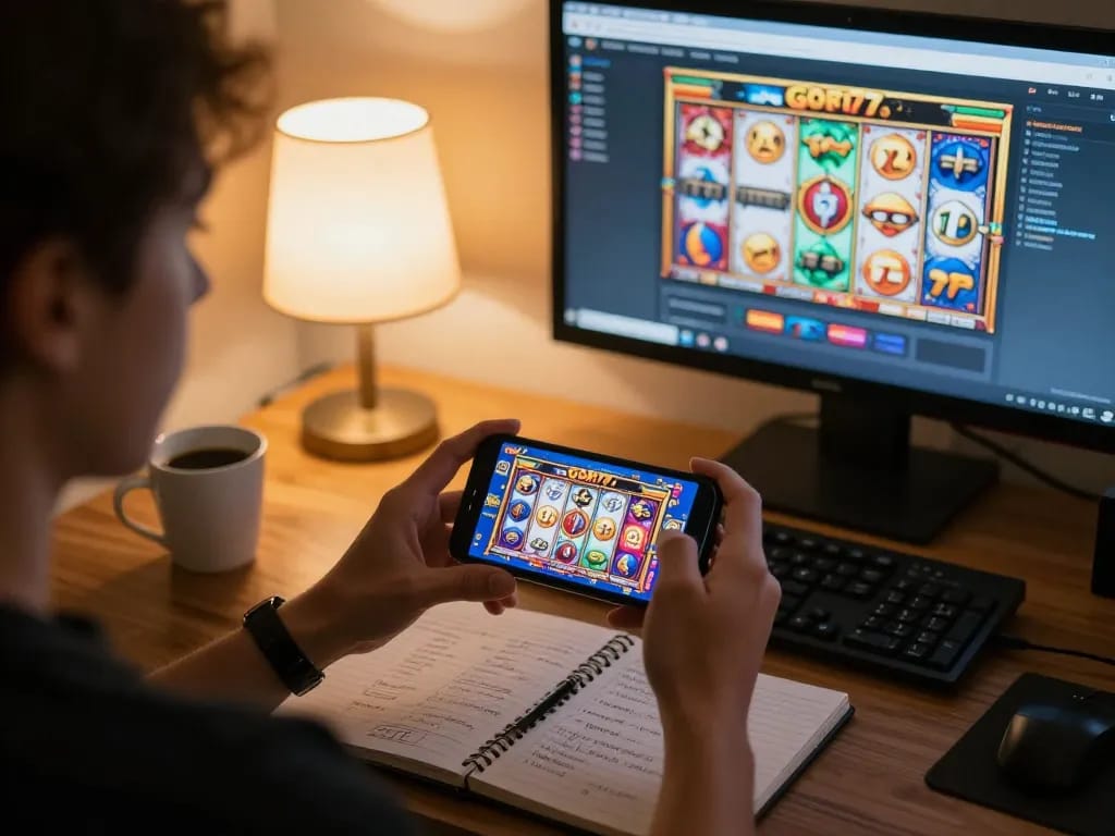 Engaging gameplay on the gori77 casino app showcasing vibrant slot machine action on a smartphone