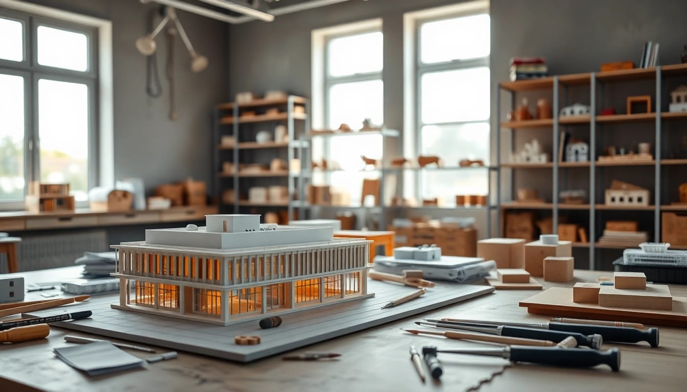 Modell eines modernen Gebäudes im architekturmodellbau Aachen, präzise und kreativ gestaltet.