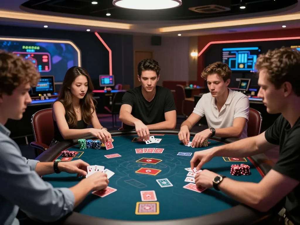 Xì Tố Rikvip players engaged in an intense online casino game, showcasing strategy and excitement.