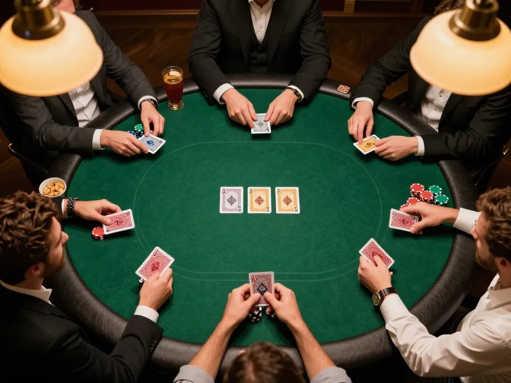 Players enjoying a thrilling poker match at Manclub with chips and cards, enhancing the gambling experience.