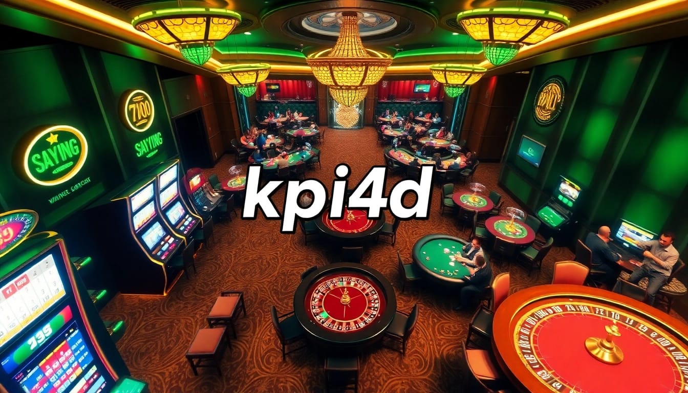 KPI4D gaming scene with vibrant casino tables, engaged players, and exciting atmosphere.