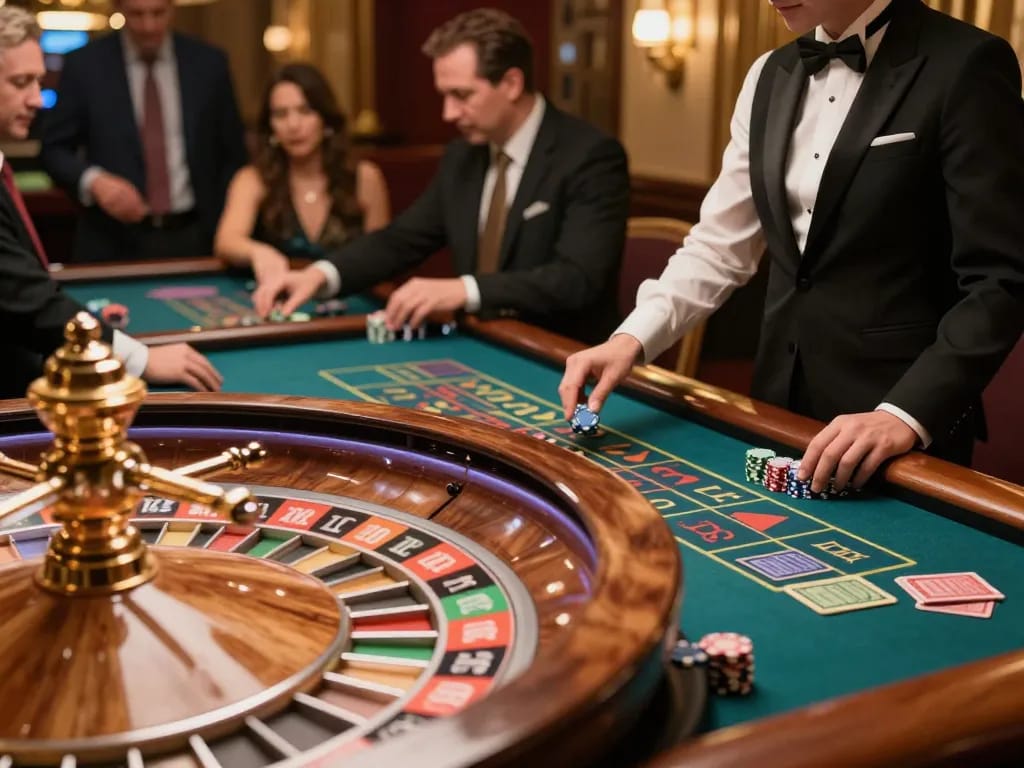 Experience the thrill of betting at 388bet's luxurious roulette table with players enjoying the game