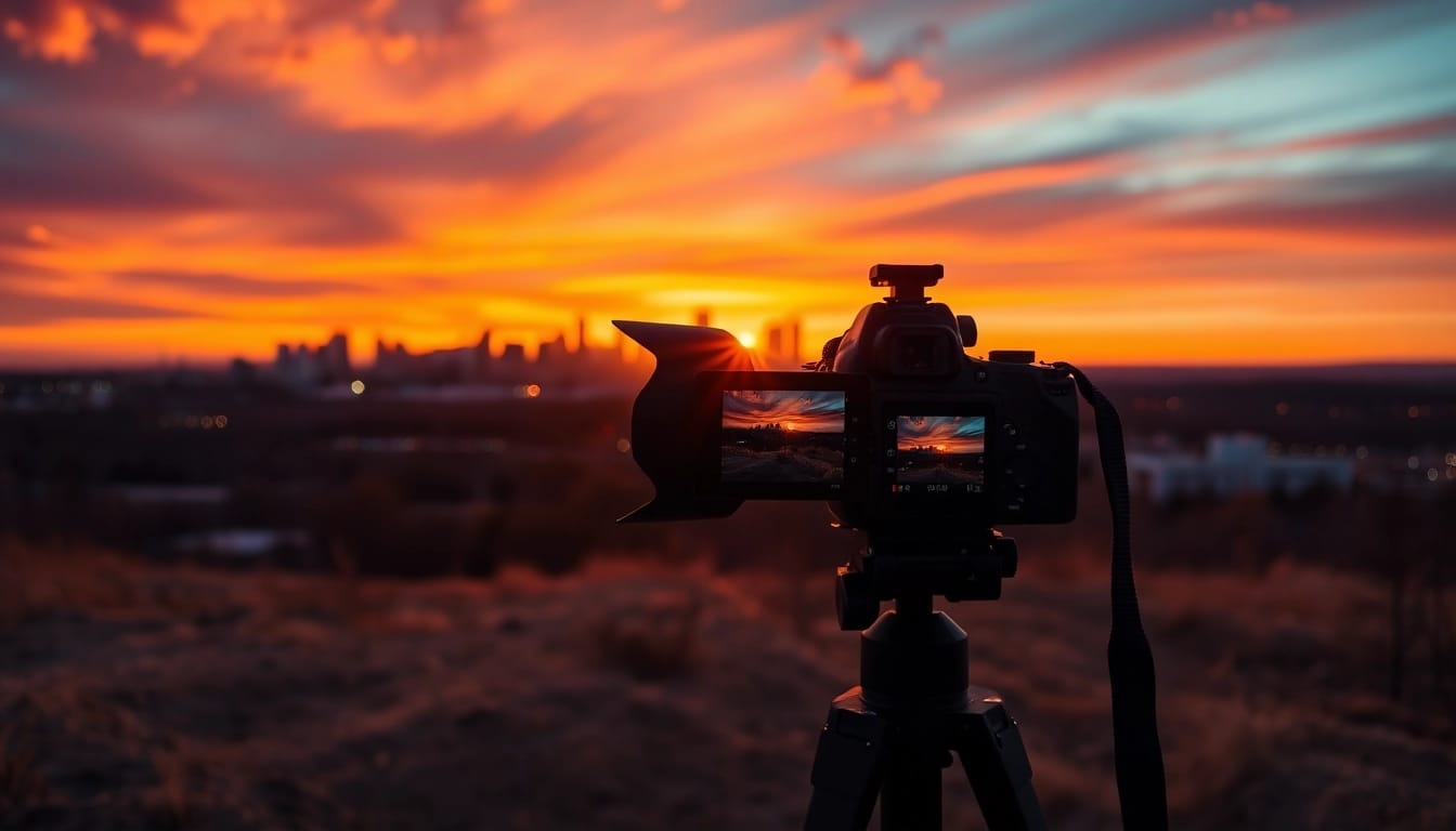 Showcase of a photography company edmonton capturing a sunset landscape over the city.