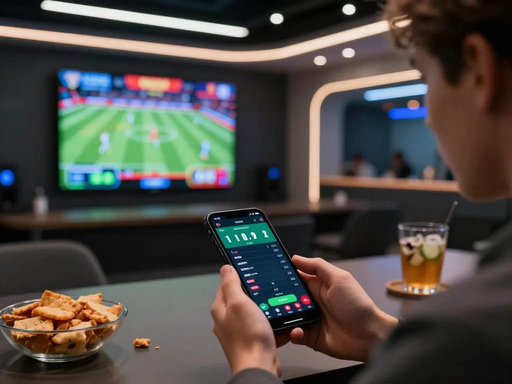 uu88 user engaging with live sports betting app on smartphone during exciting match