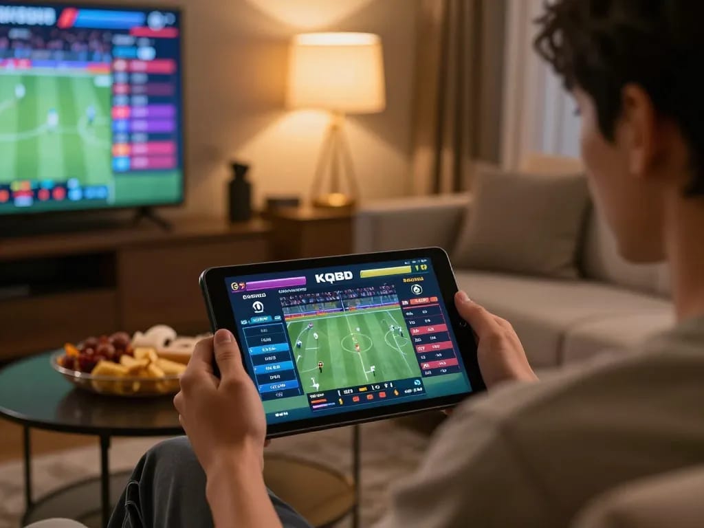 KQBD scores displayed on a tablet during an exciting sports betting session at home