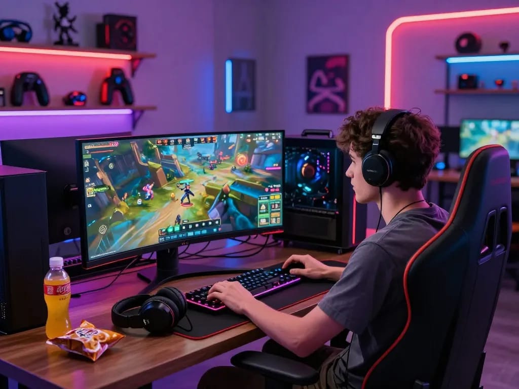 Engaged user at ligasedayu.com playing online game on modern setup