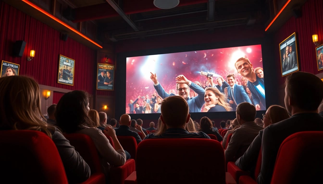 Experience the joy of ดูหนัง in a vibrant theater setting with enthusiastic viewers.