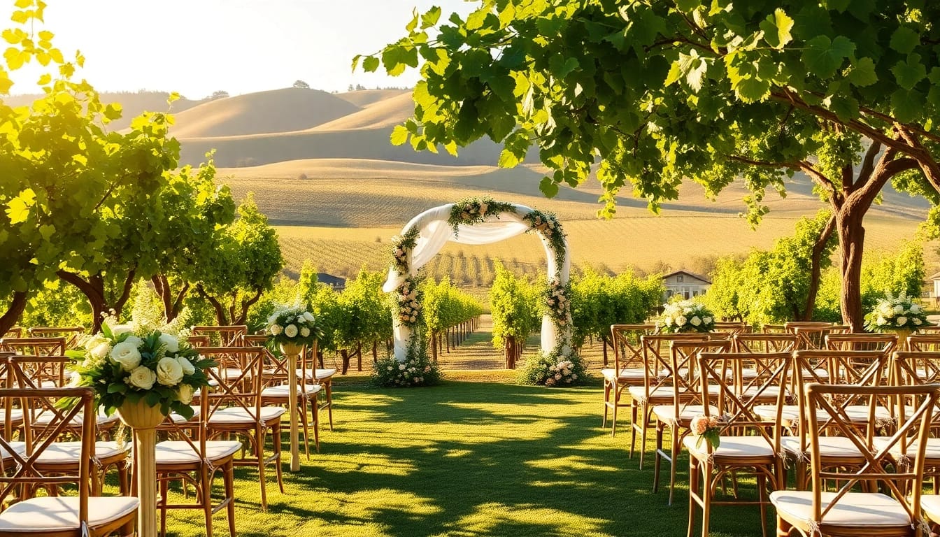 Stunning Clarksburg Wedding Venues featuring a picturesque vineyard lush with grapevines.