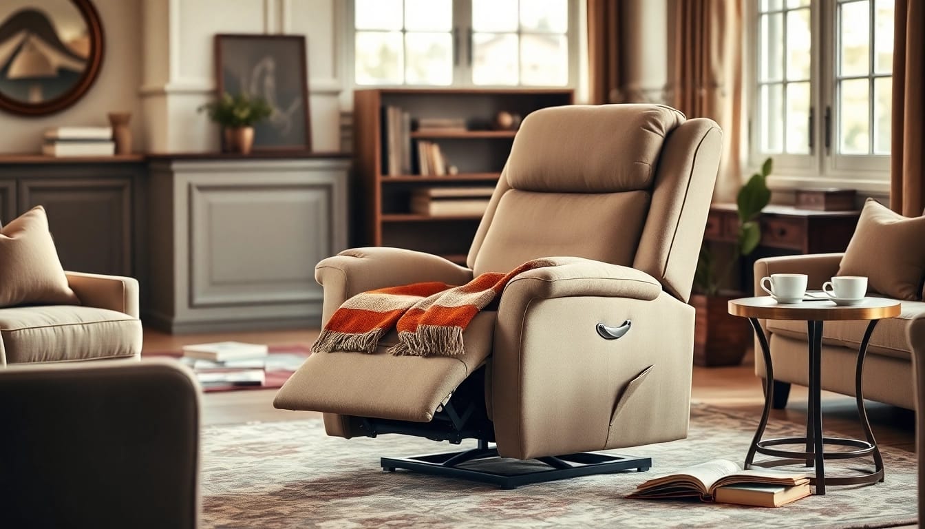 Lifting and reclining in a lift chair recliner with heat and massage, showcasing relaxation.