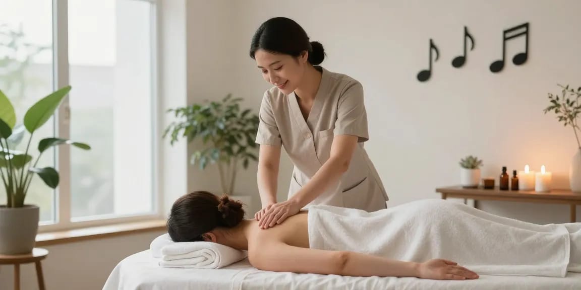 부산 지역 1인샵에서 아로마 마사지 중인 모습, 편안한 분위기와 자연광이 강조된 이미지