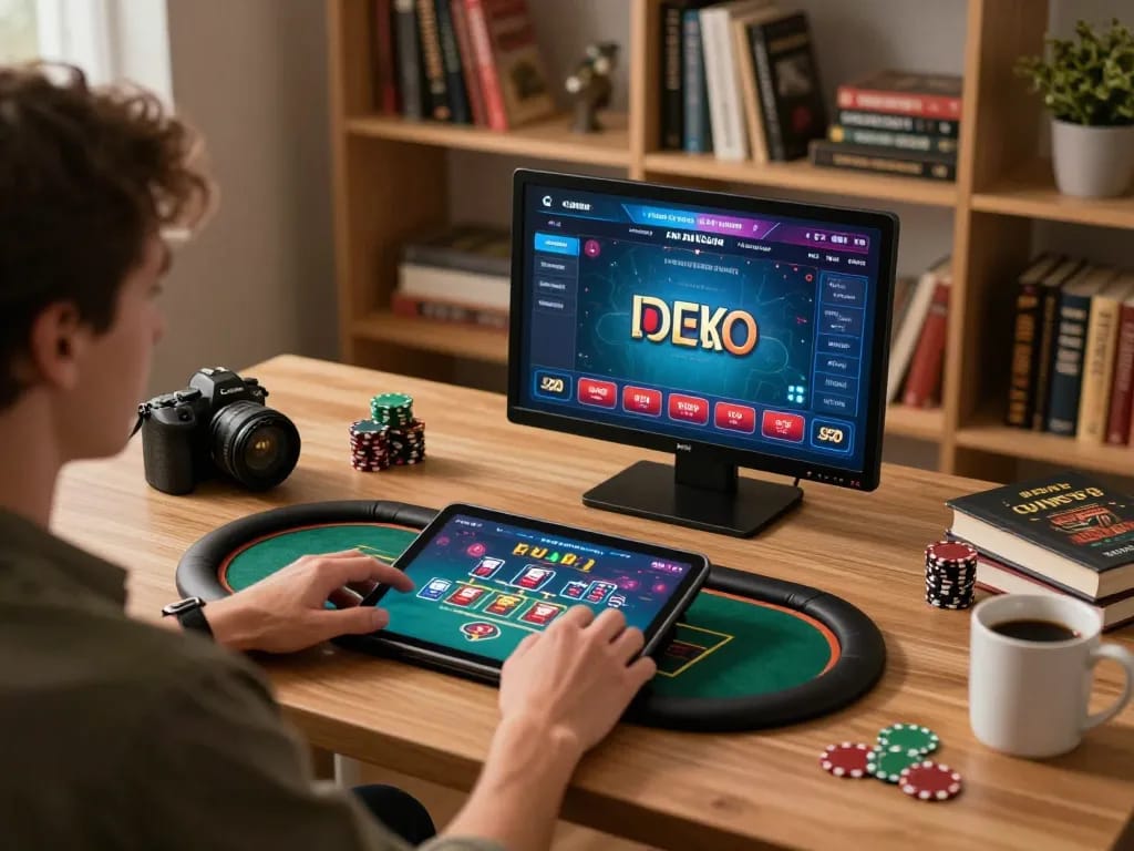Engaging online casino gaming session at home with kp88 poker interface and cozy atmosphere