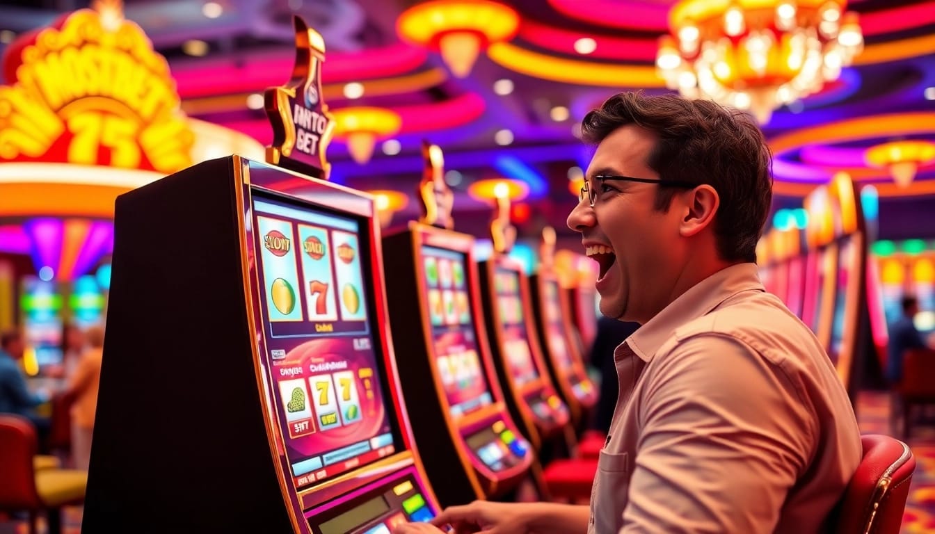Mostbet reyler slot machine in action, engaging player in a lively casino atmosphere.