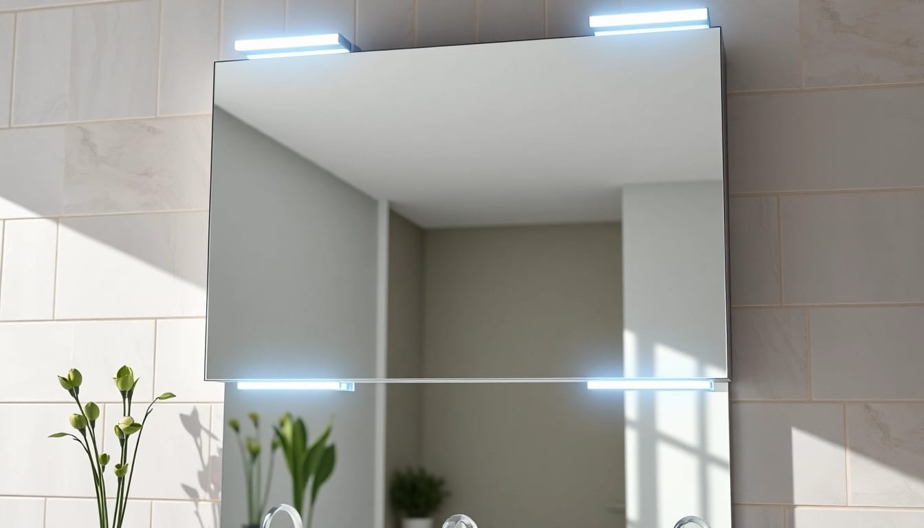 Sonni Spiegelschrank mit modernem Design und eleganter Beleuchtung im Badezimmer präsentieren.