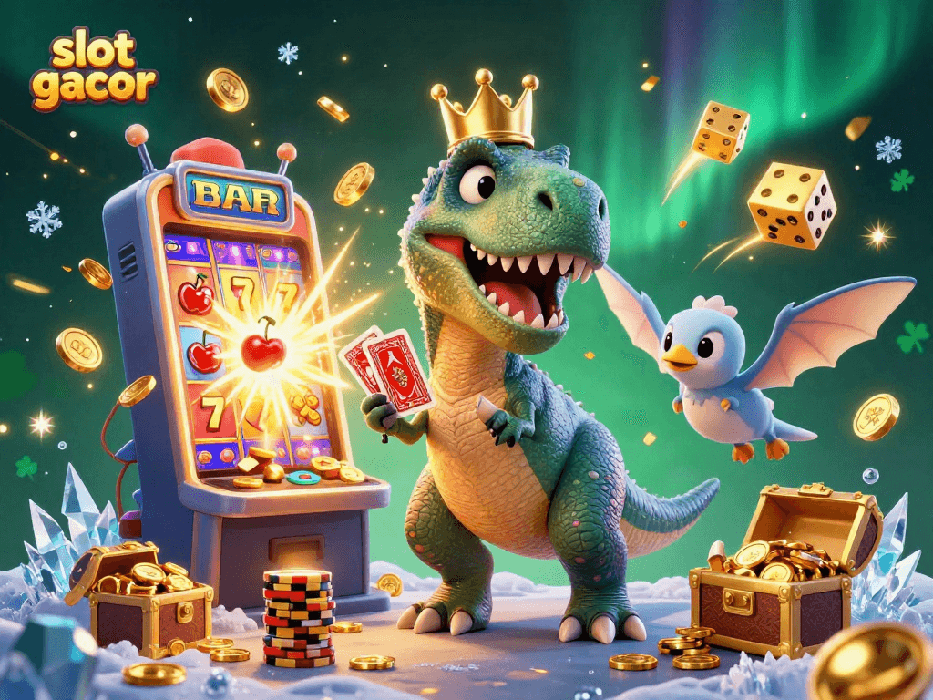 Experience slot gacor excitement with our vibrant casino-themed 3D illustration featuring playful characters.