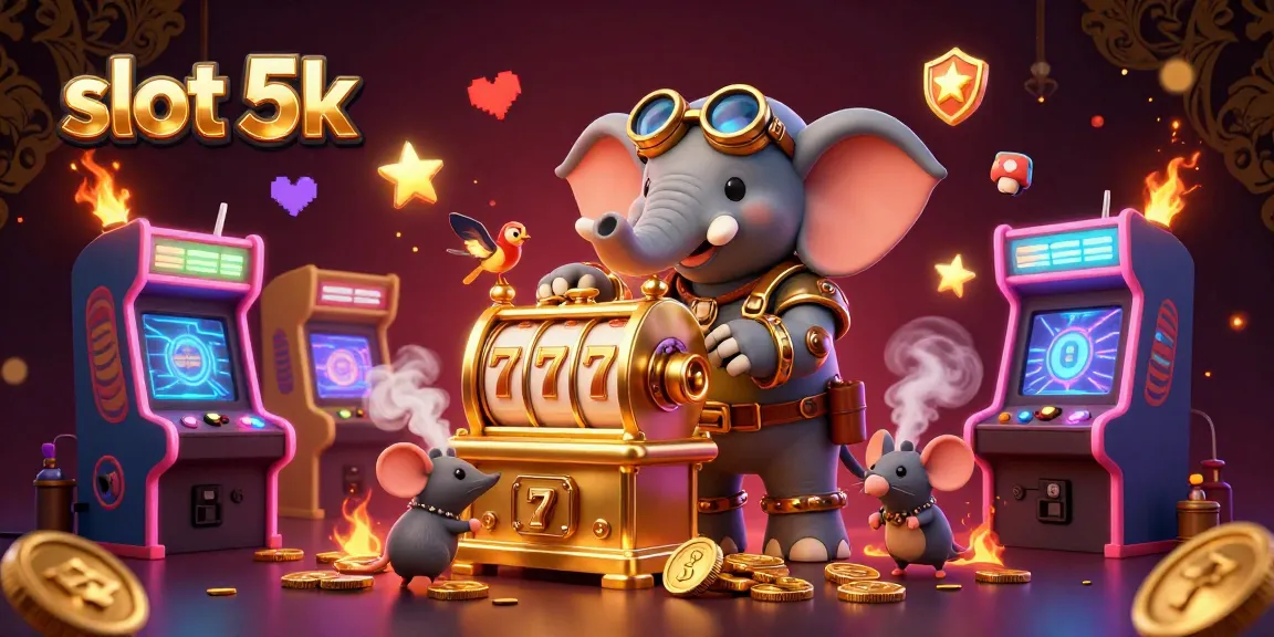Experience vibrant excitement with slot 5k as the steampunk engineer operates a golden slot machine.