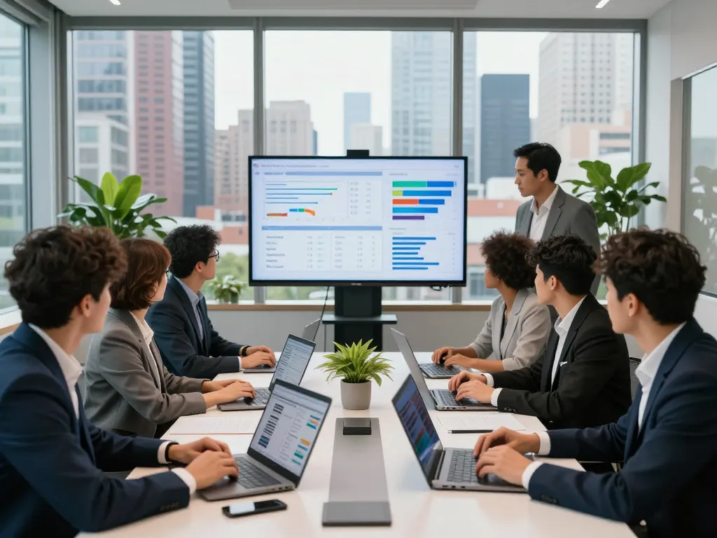 Dynamic collaboration scene showcasing New York SEO Services in a modern office.