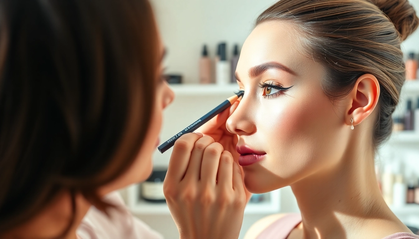 Applying pencil eyebrows to enhance facial features with precision and artistry.