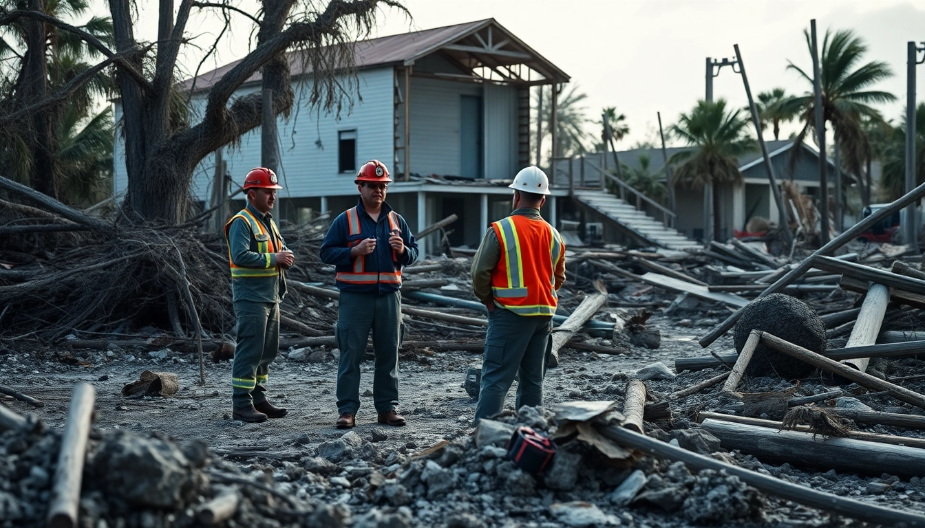 Assessing Florida Hurricane Damage with emergency responders in a devastated coastal area.