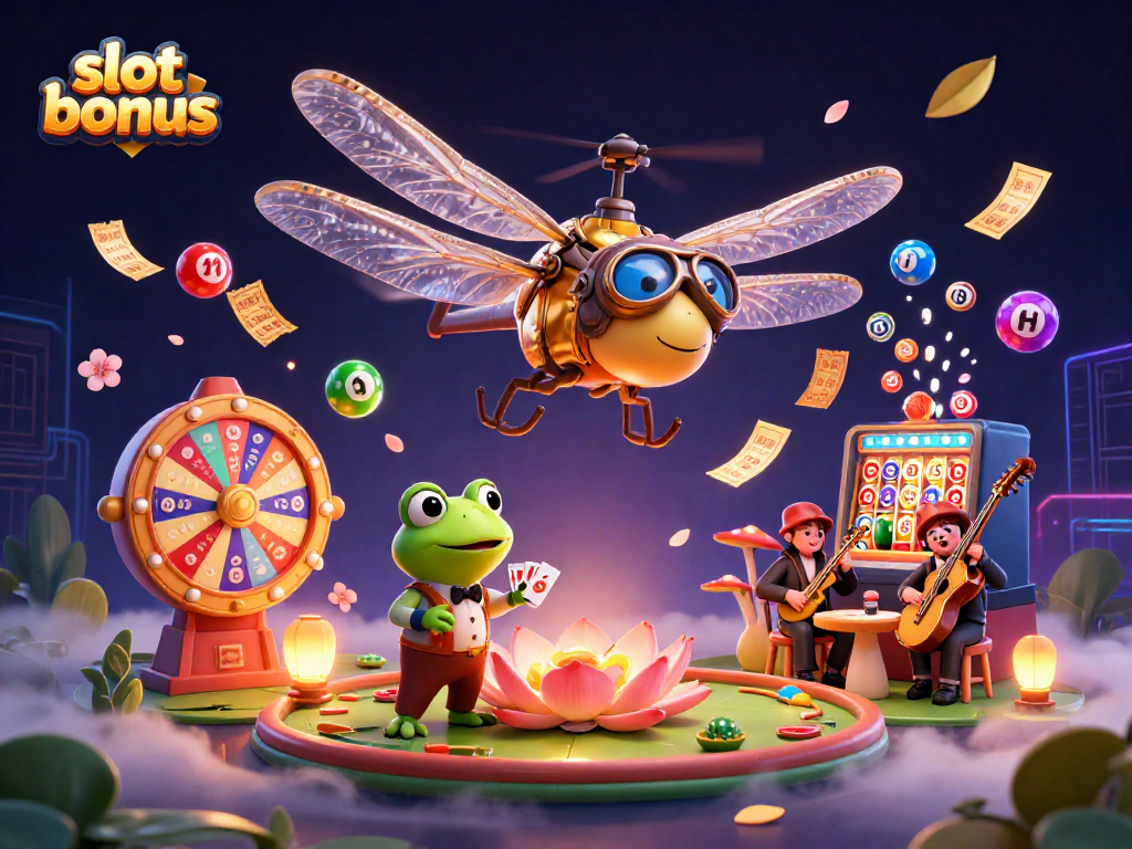 Experience thrilling gameplay and winning luck with the slot bonus at our vibrant lily pad casino scene.